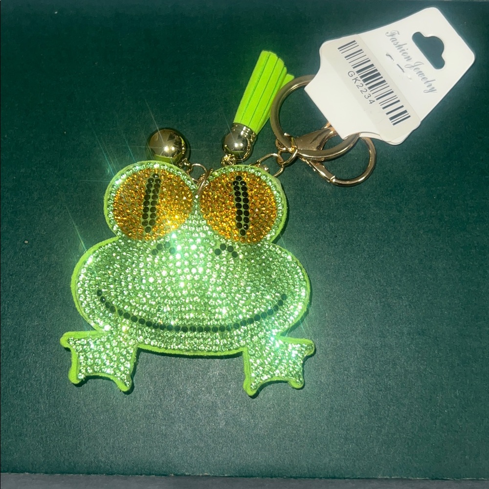 Frog Rhinestone Keychain Charm - Green - Picture 2 of 3